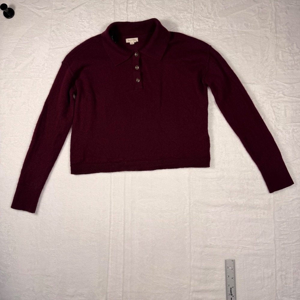 Pilcro Jensen Cashmere Collection Burgundy Polo Sweater Cropped Size S